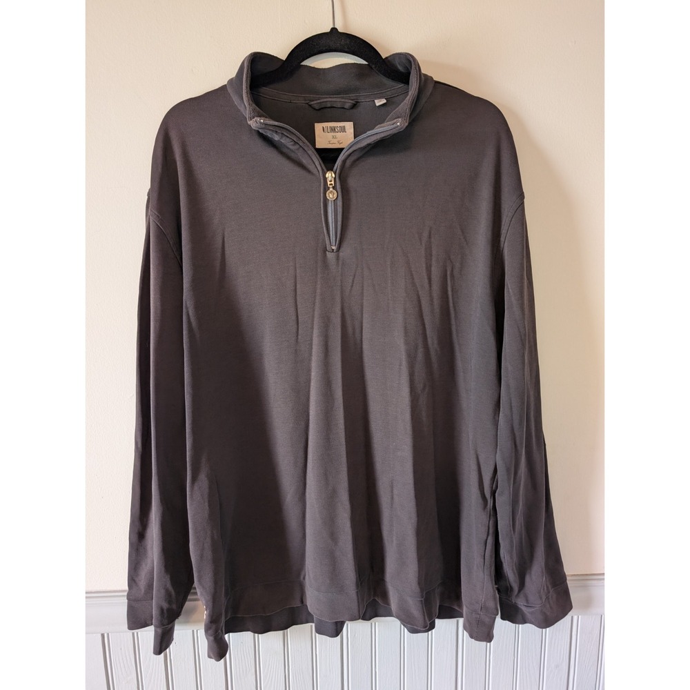 Linksoul Men 1/4 Zip Sweater XL Brown Tempus Fugit Luxury Cotton Golf Coastal